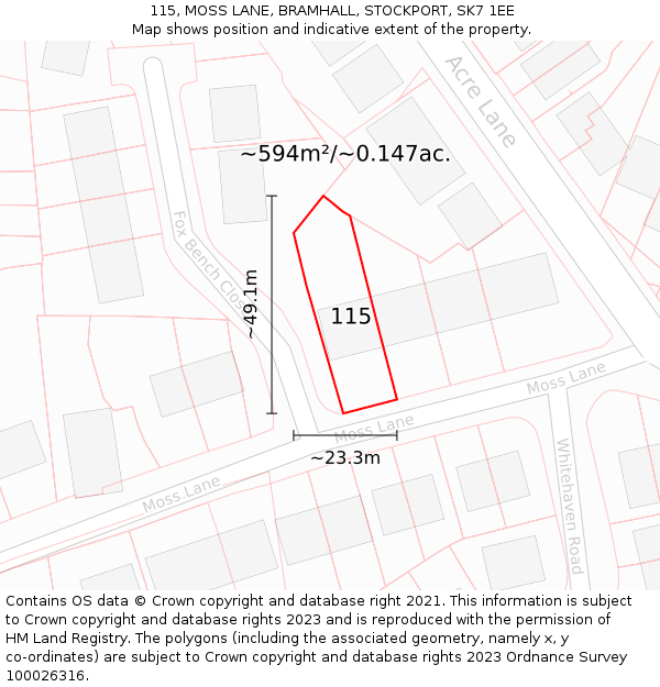 115, MOSS LANE, BRAMHALL, STOCKPORT, SK7 1EE: Plot and title map