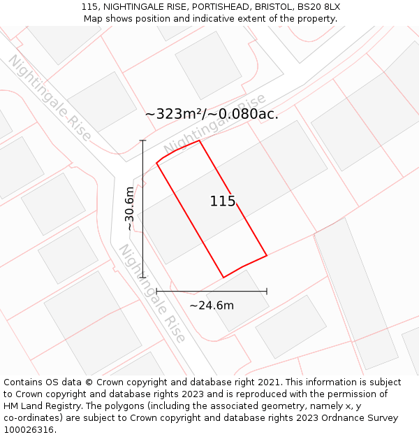 115, NIGHTINGALE RISE, PORTISHEAD, BRISTOL, BS20 8LX: Plot and title map