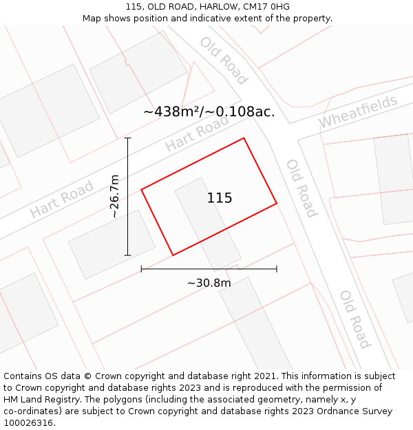 115, OLD ROAD, HARLOW, CM17 0HG: Plot and title map