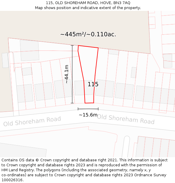 115, OLD SHOREHAM ROAD, HOVE, BN3 7AQ: Plot and title map