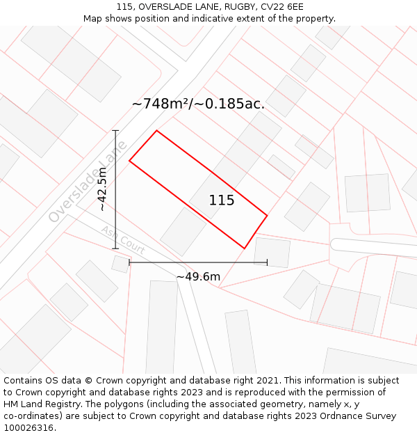 115, OVERSLADE LANE, RUGBY, CV22 6EE: Plot and title map