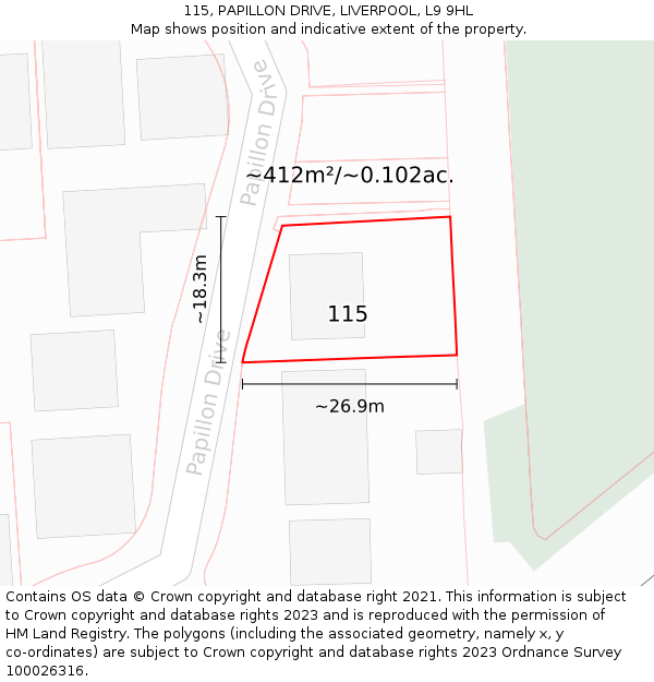 115, PAPILLON DRIVE, LIVERPOOL, L9 9HL: Plot and title map