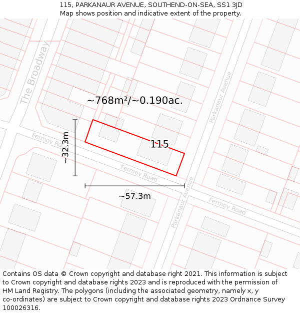 115, PARKANAUR AVENUE, SOUTHEND-ON-SEA, SS1 3JD: Plot and title map