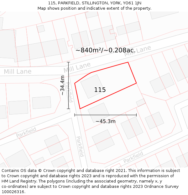 115, PARKFIELD, STILLINGTON, YORK, YO61 1JN: Plot and title map