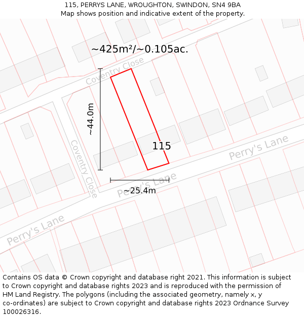 115, PERRYS LANE, WROUGHTON, SWINDON, SN4 9BA: Plot and title map