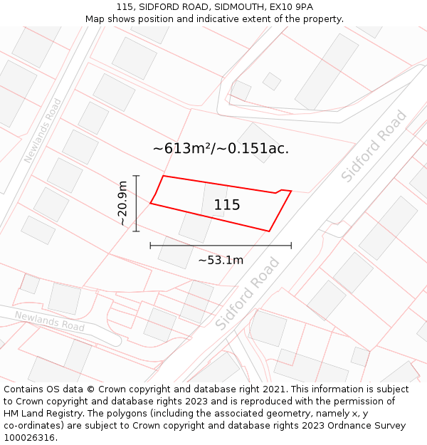 115, SIDFORD ROAD, SIDMOUTH, EX10 9PA: Plot and title map