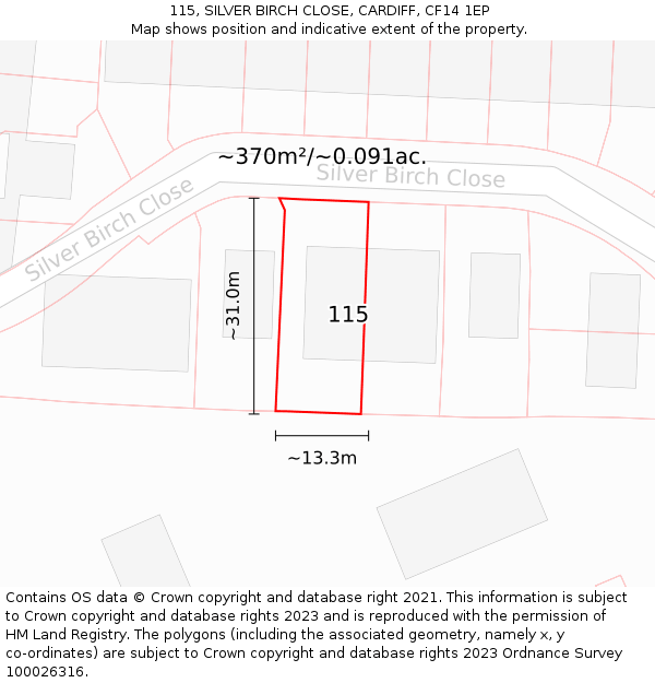 115, SILVER BIRCH CLOSE, CARDIFF, CF14 1EP: Plot and title map