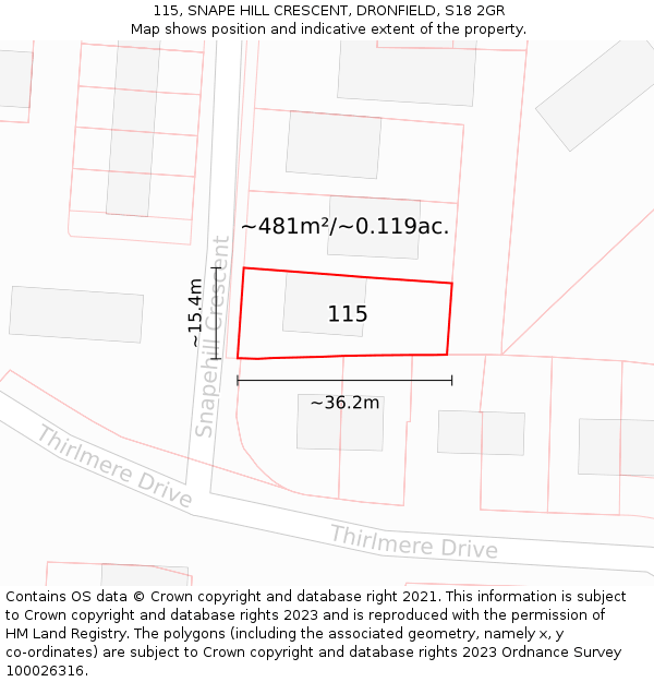 115, SNAPE HILL CRESCENT, DRONFIELD, S18 2GR: Plot and title map