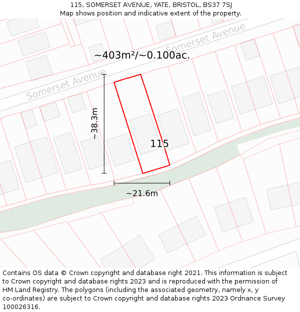 115, SOMERSET AVENUE, YATE, BRISTOL, BS37 7SJ: Plot and title map