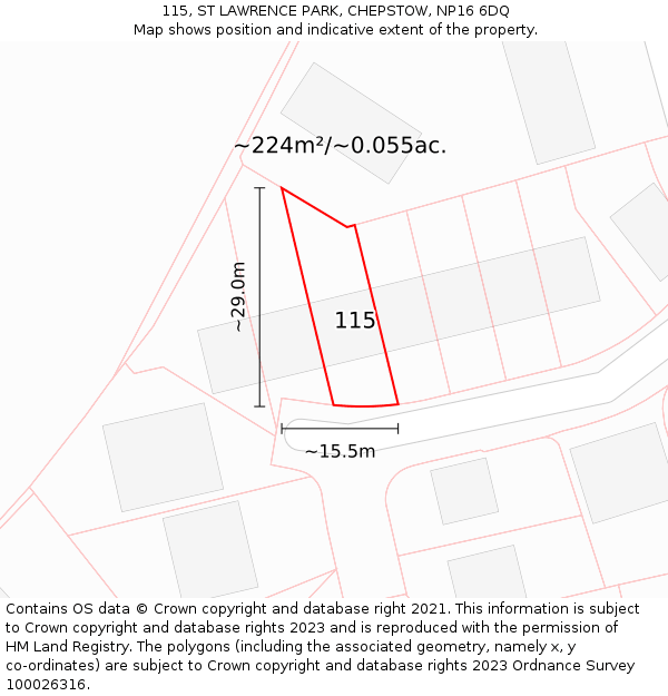 115, ST LAWRENCE PARK, CHEPSTOW, NP16 6DQ: Plot and title map