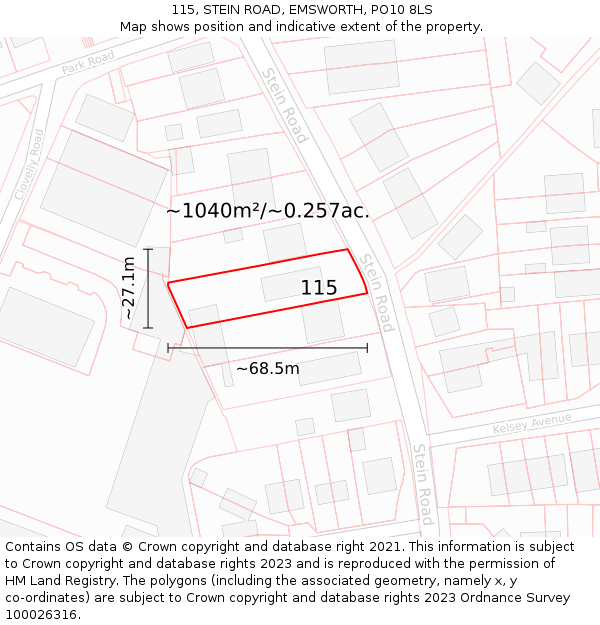 115, STEIN ROAD, EMSWORTH, PO10 8LS: Plot and title map