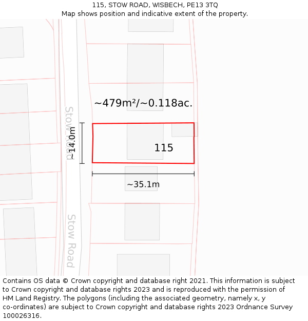 115, STOW ROAD, WISBECH, PE13 3TQ: Plot and title map