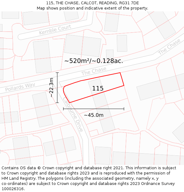 115, THE CHASE, CALCOT, READING, RG31 7DE: Plot and title map