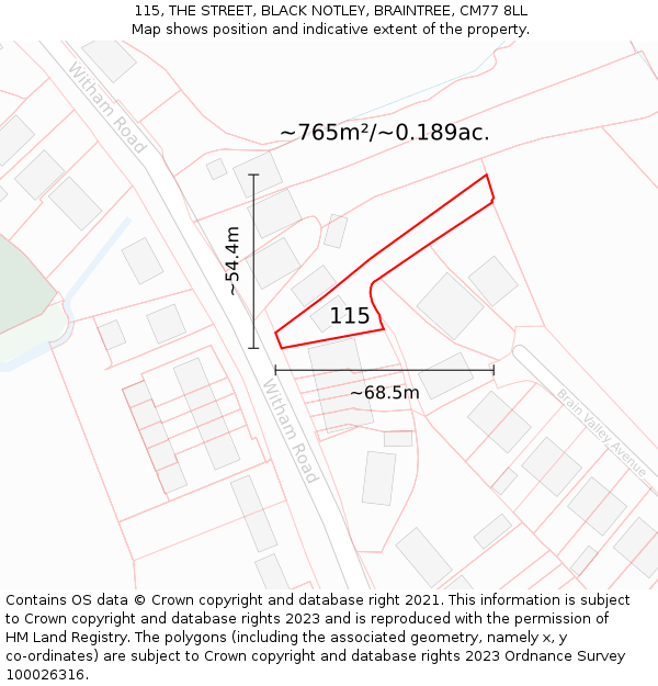 115, THE STREET, BLACK NOTLEY, BRAINTREE, CM77 8LL: Plot and title map