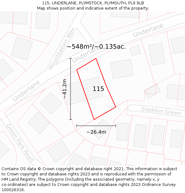 115, UNDERLANE, PLYMSTOCK, PLYMOUTH, PL9 9LB: Plot and title map