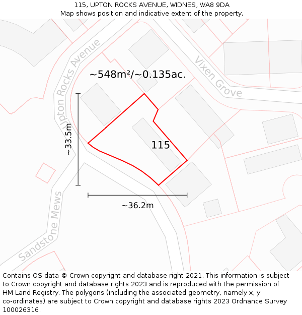 115, UPTON ROCKS AVENUE, WIDNES, WA8 9DA: Plot and title map