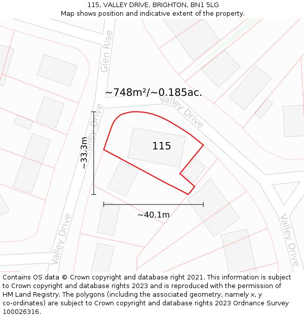 115, VALLEY DRIVE, BRIGHTON, BN1 5LG: Plot and title map