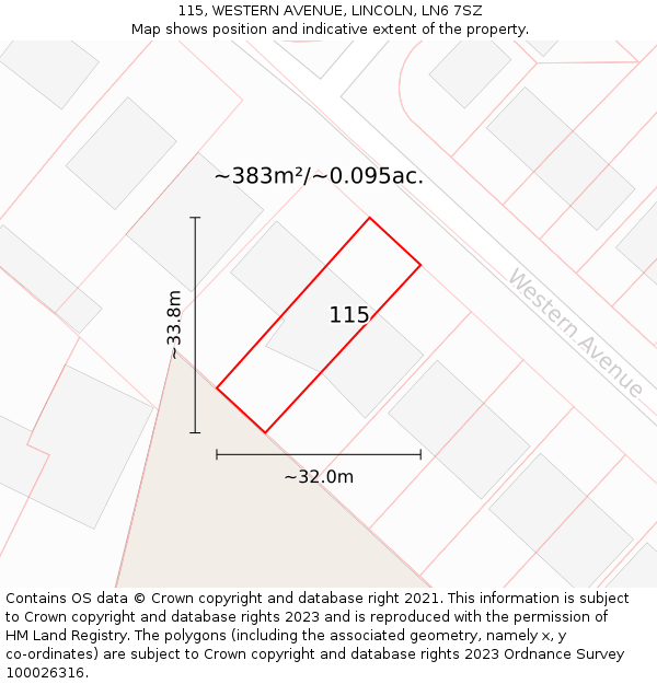 115, WESTERN AVENUE, LINCOLN, LN6 7SZ: Plot and title map