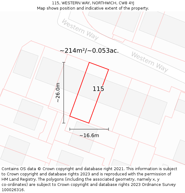 115, WESTERN WAY, NORTHWICH, CW8 4YJ: Plot and title map