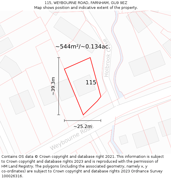 115, WEYBOURNE ROAD, FARNHAM, GU9 9EZ: Plot and title map