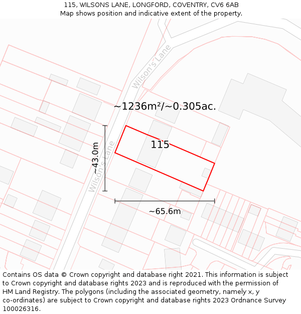 115, WILSONS LANE, LONGFORD, COVENTRY, CV6 6AB: Plot and title map