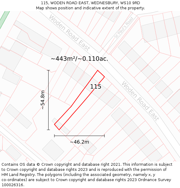 115, WODEN ROAD EAST, WEDNESBURY, WS10 9RD: Plot and title map