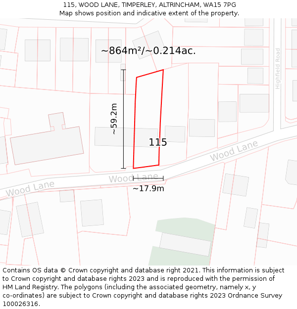 115, WOOD LANE, TIMPERLEY, ALTRINCHAM, WA15 7PG: Plot and title map