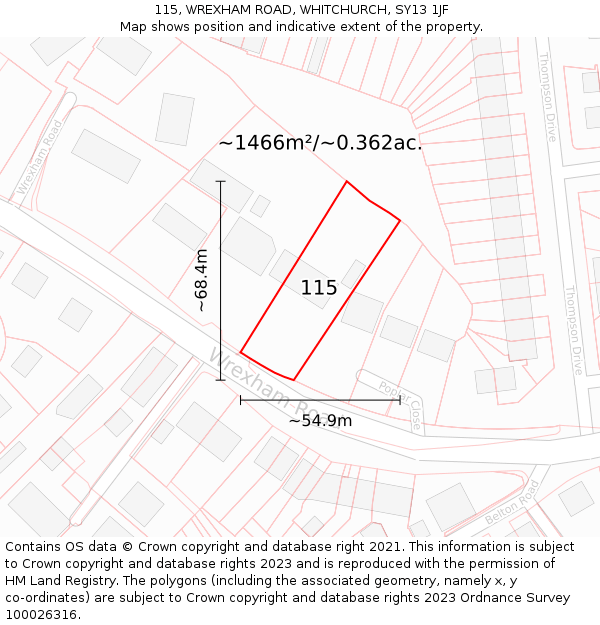 115, WREXHAM ROAD, WHITCHURCH, SY13 1JF: Plot and title map