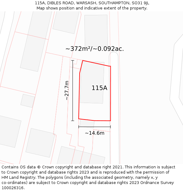 115A, DIBLES ROAD, WARSASH, SOUTHAMPTON, SO31 9JL: Plot and title map