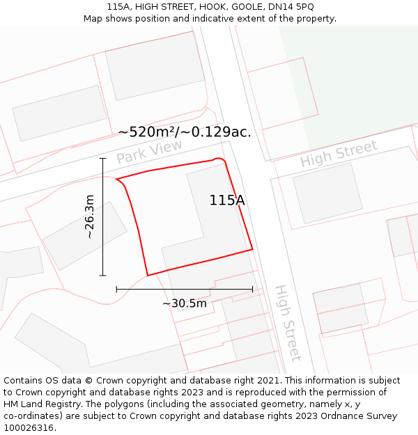 115A, HIGH STREET, HOOK, GOOLE, DN14 5PQ: Plot and title map