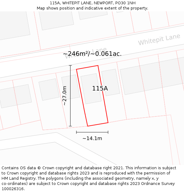 115A, WHITEPIT LANE, NEWPORT, PO30 1NH: Plot and title map