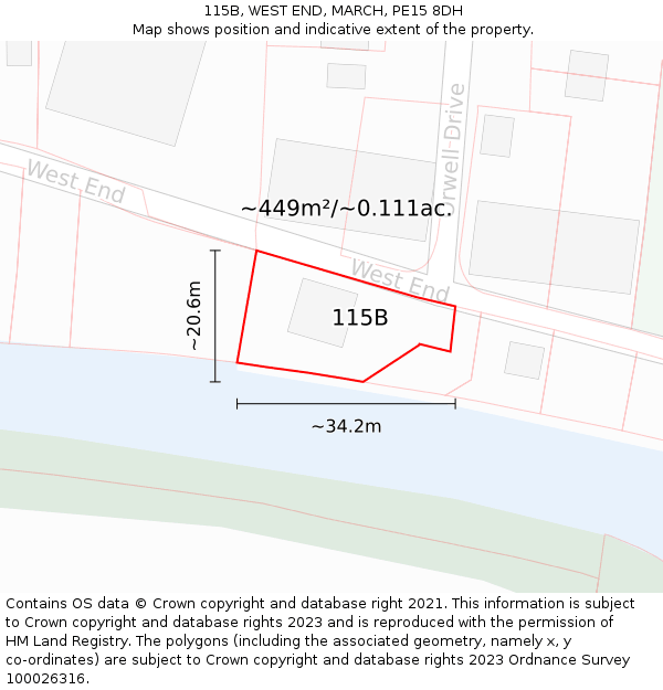 115B, WEST END, MARCH, PE15 8DH: Plot and title map