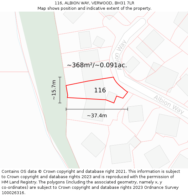 116, ALBION WAY, VERWOOD, BH31 7LR: Plot and title map