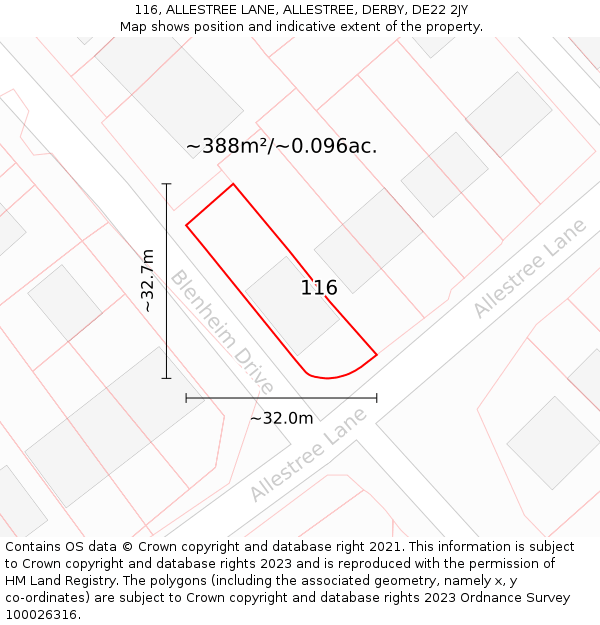 116, ALLESTREE LANE, ALLESTREE, DERBY, DE22 2JY: Plot and title map