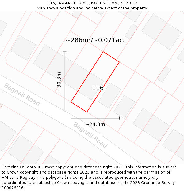 116, BAGNALL ROAD, NOTTINGHAM, NG6 0LB: Plot and title map