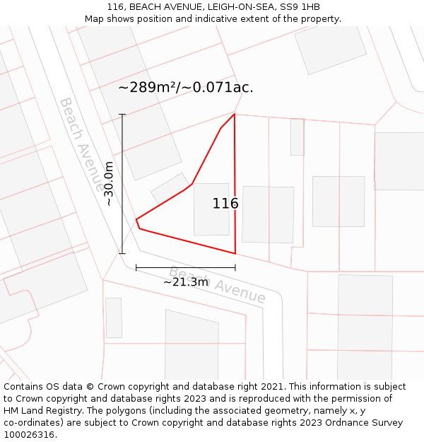 116, BEACH AVENUE, LEIGH-ON-SEA, SS9 1HB: Plot and title map