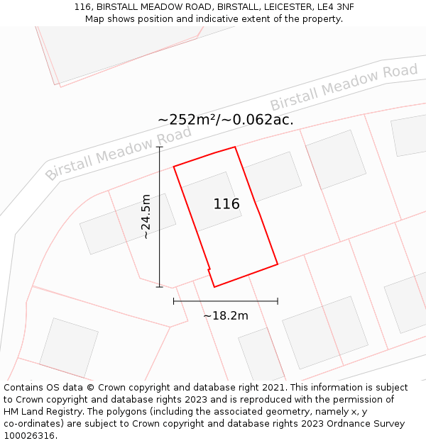 116, BIRSTALL MEADOW ROAD, BIRSTALL, LEICESTER, LE4 3NF: Plot and title map