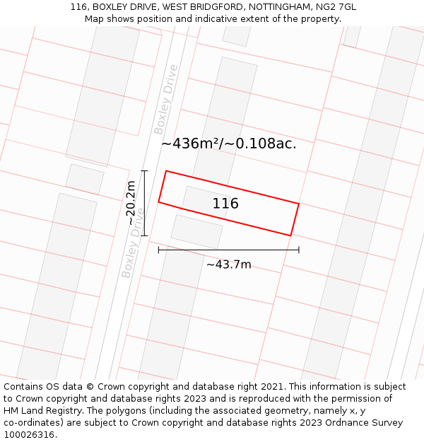 116, BOXLEY DRIVE, WEST BRIDGFORD, NOTTINGHAM, NG2 7GL: Plot and title map