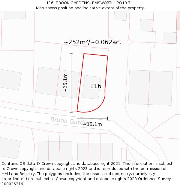 116, BROOK GARDENS, EMSWORTH, PO10 7LL: Plot and title map