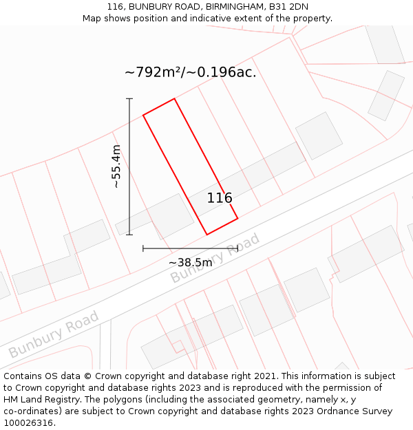 116, BUNBURY ROAD, BIRMINGHAM, B31 2DN: Plot and title map