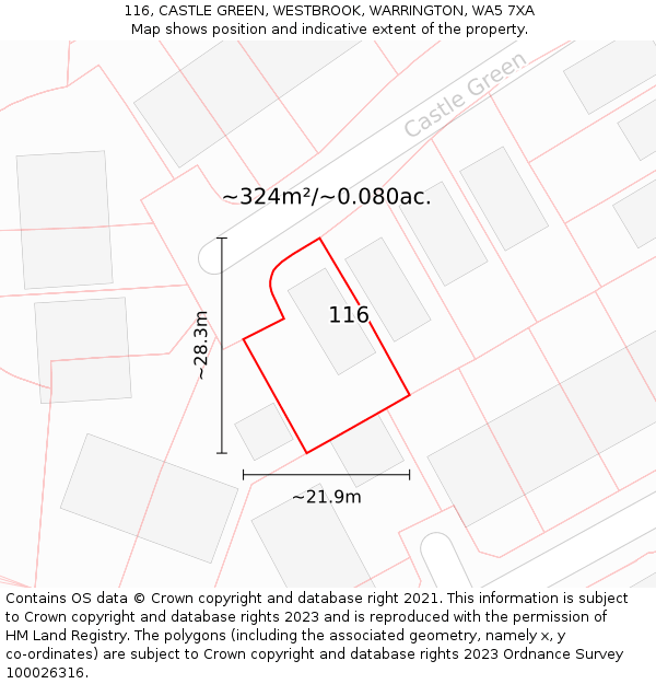 116, CASTLE GREEN, WESTBROOK, WARRINGTON, WA5 7XA: Plot and title map