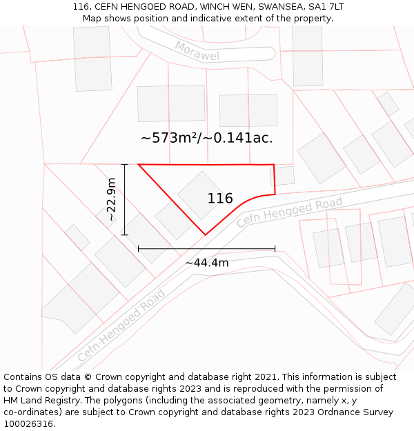 116, CEFN HENGOED ROAD, WINCH WEN, SWANSEA, SA1 7LT: Plot and title map