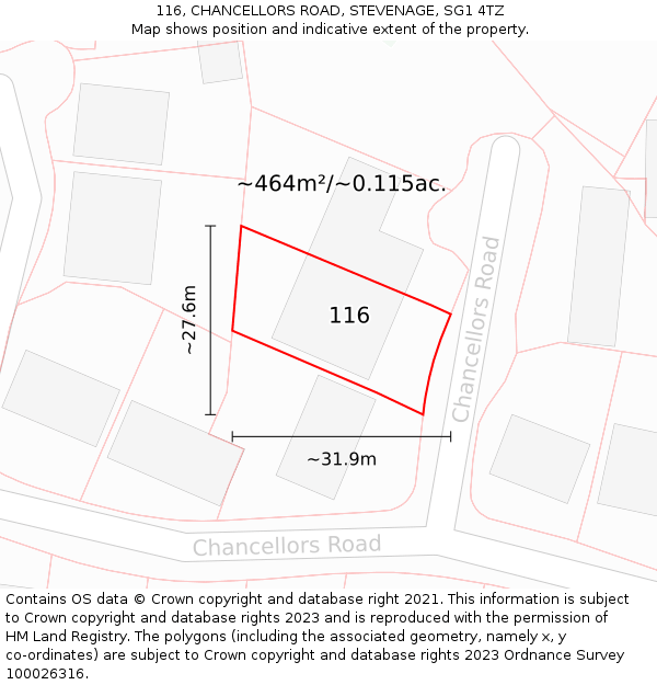 116, CHANCELLORS ROAD, STEVENAGE, SG1 4TZ: Plot and title map