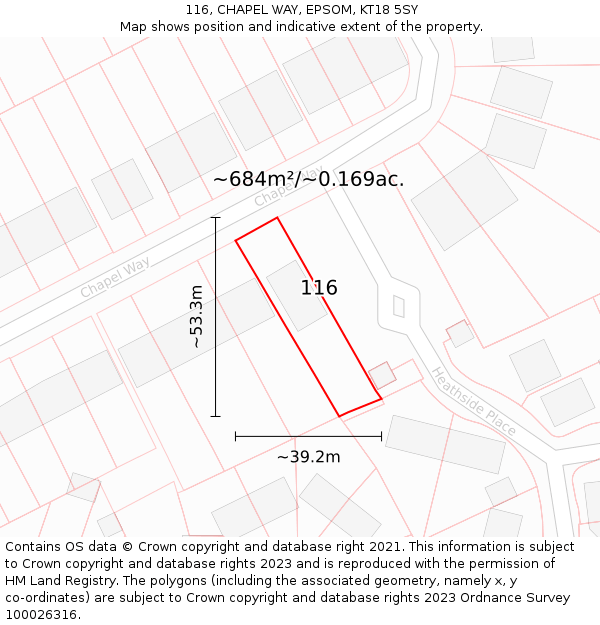 116, CHAPEL WAY, EPSOM, KT18 5SY: Plot and title map