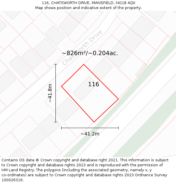 116, CHATSWORTH DRIVE, MANSFIELD, NG18 4QX: Plot and title map