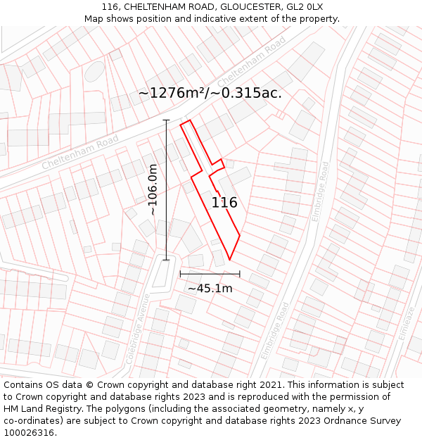 116, CHELTENHAM ROAD, GLOUCESTER, GL2 0LX: Plot and title map