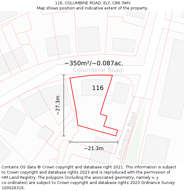 116, COLUMBINE ROAD, ELY, CB6 3WN: Plot and title map