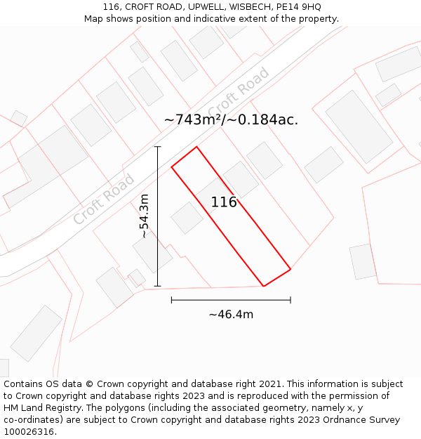 116, CROFT ROAD, UPWELL, WISBECH, PE14 9HQ: Plot and title map