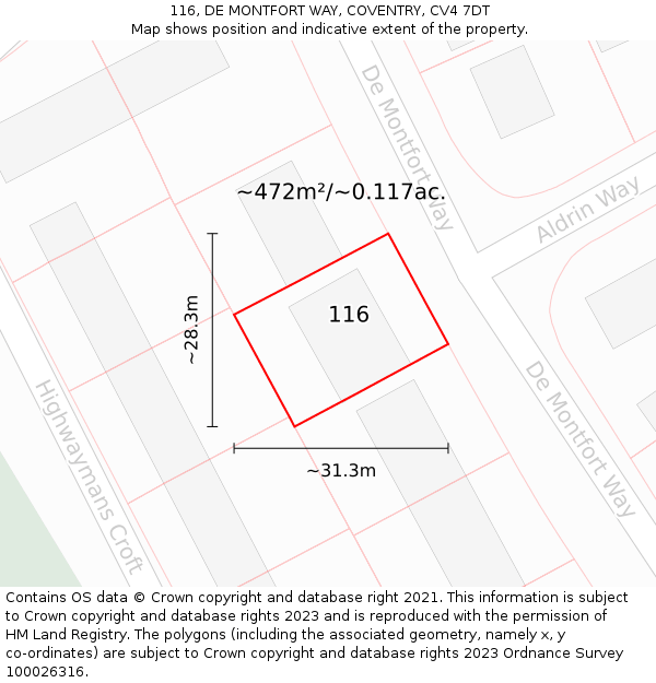 116, DE MONTFORT WAY, COVENTRY, CV4 7DT: Plot and title map