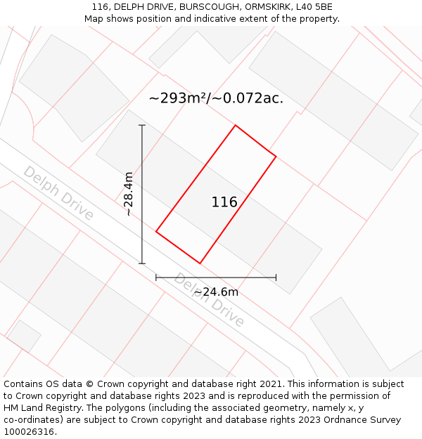 116, DELPH DRIVE, BURSCOUGH, ORMSKIRK, L40 5BE: Plot and title map